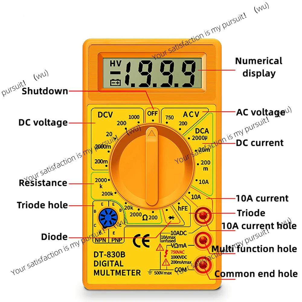 2PC DT830B AC/DC LCD Digital Multimeter 750/1000V High Safety Portable Instrument