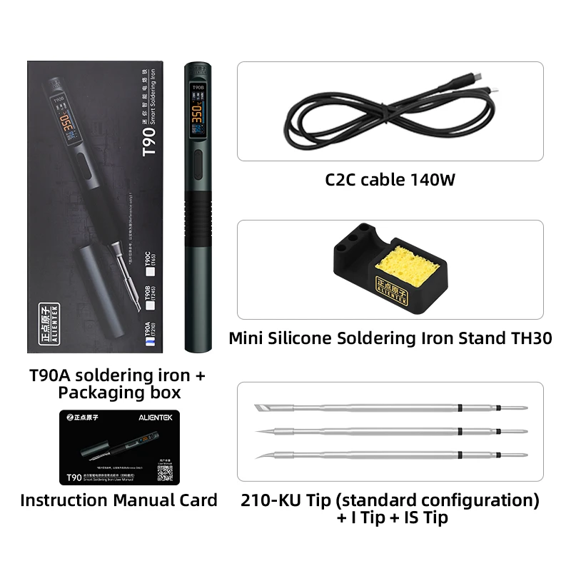 ALIENTEK T90A/B Smart Soldering Iron 140W 2-5S Quick Tin Melting Temp Control Inductive Sleep Portable Repair Tools
