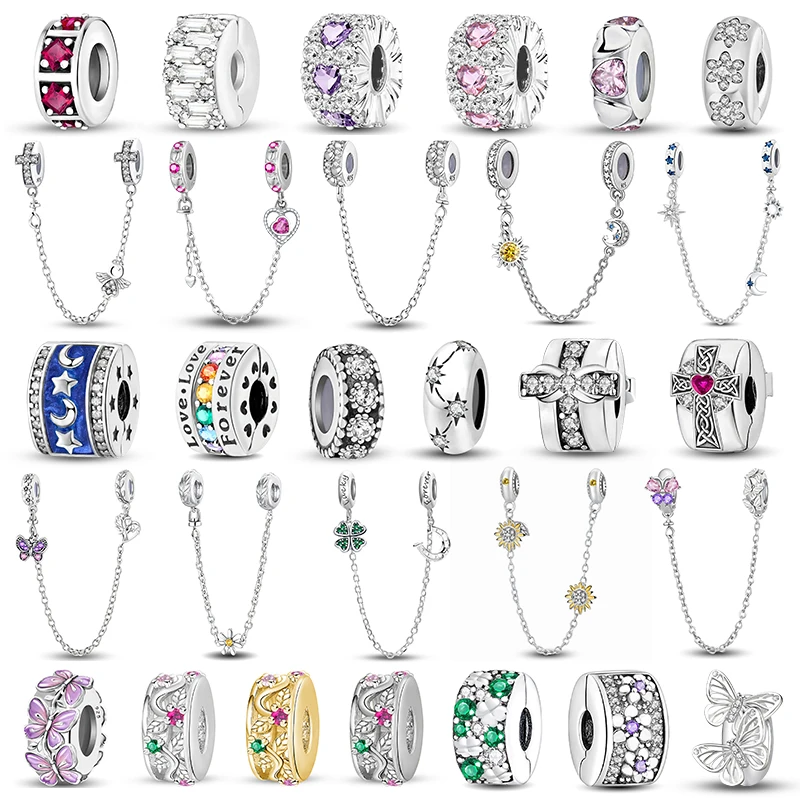 925 Silber Farbe Kreuz Stern Mond Zirkon Klee Charms Perle Diy Armband Halskette Herstellung Geschenk Von Hochwertigen Mode Schmuck