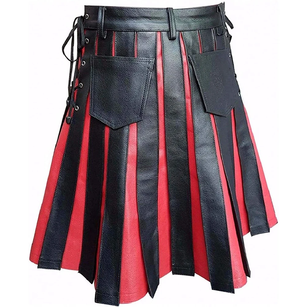 Make a fashion statement with this stunning vintage men's faux leather kilt Scottish Gothic Kendo pocket skirt