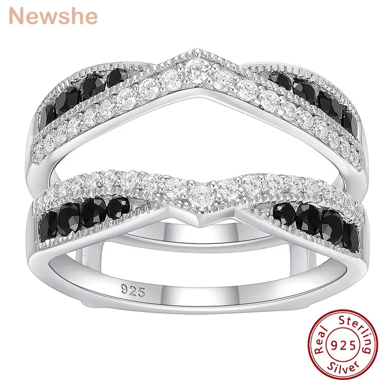 Newshe 925 Sterling Silver Ring Enhancer for Engagement Rings Women Bridal Guard and Wraps Black White 5A Cubic Zircon Jewelry