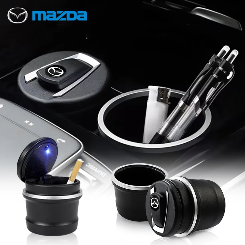 Car Styling LED Ashtray Cigarette Smoke Ash Cylinder Bin Holder With Lid For Mazda MX-5 2 5 3 6 CX-8 CX-3 BK CX-5 CX30 MS RX-8