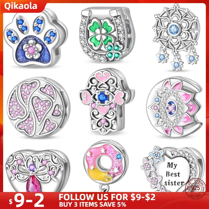Original S925 Sterling Silver Flat Bead Series-Lucky Clover Beads Fit pand 3mm Bracelet DIY Charm For Women Jewelry Fashion Gift