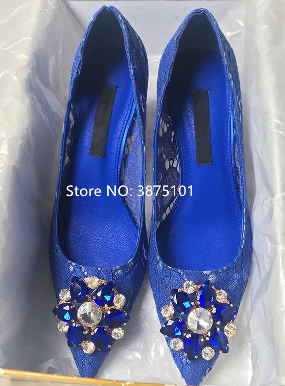 Brand Lace Diamond Sandals Floral Pointed Toe 6cm 9cm Crystal Pumps Jeweled Bridal Wedding Shoes Slip-on High Heels