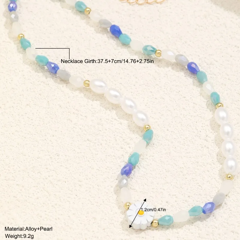 2024 New Colorful Daisy Pearl Necklace for Casual and Fresh Summer, Blue and White Beaded Women's Gift Jewelry