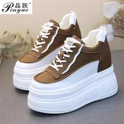 8cm 10cm 12cm Fashion Tide Platform Sneakers Women Spring Round Toe Lace-up Comfort Thick Bottom Sport Shoe White Casual shoes