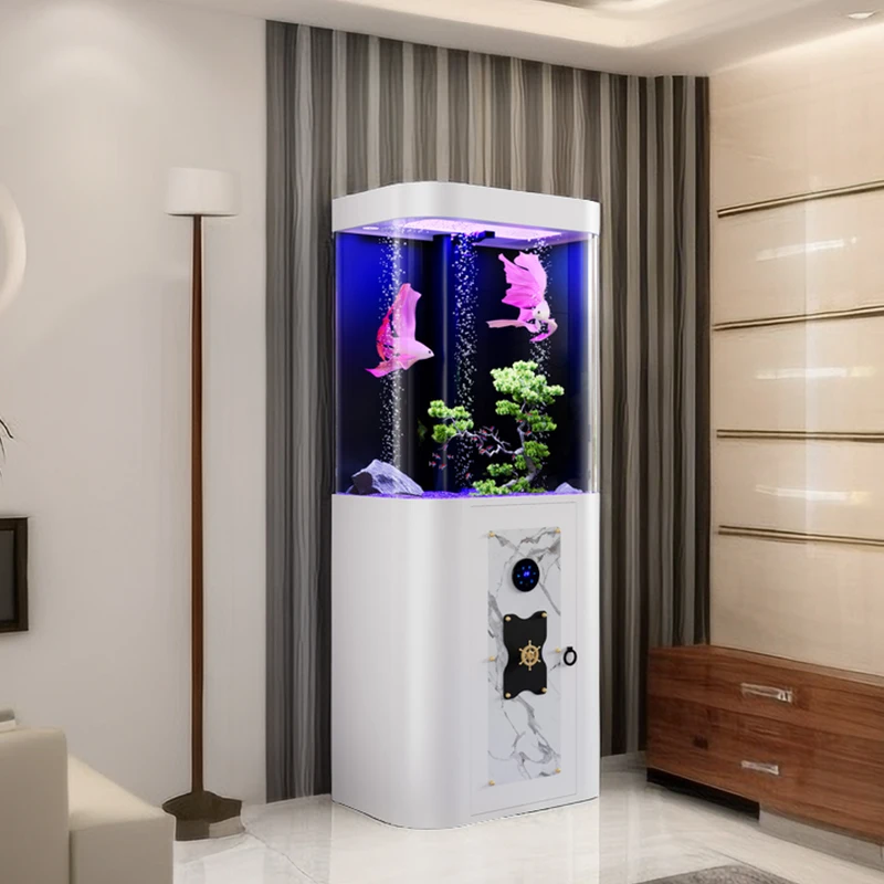 150L New Design Cylindrical Floor Type Acrylic Aquarium Fish Tank Black Living Room Study Office