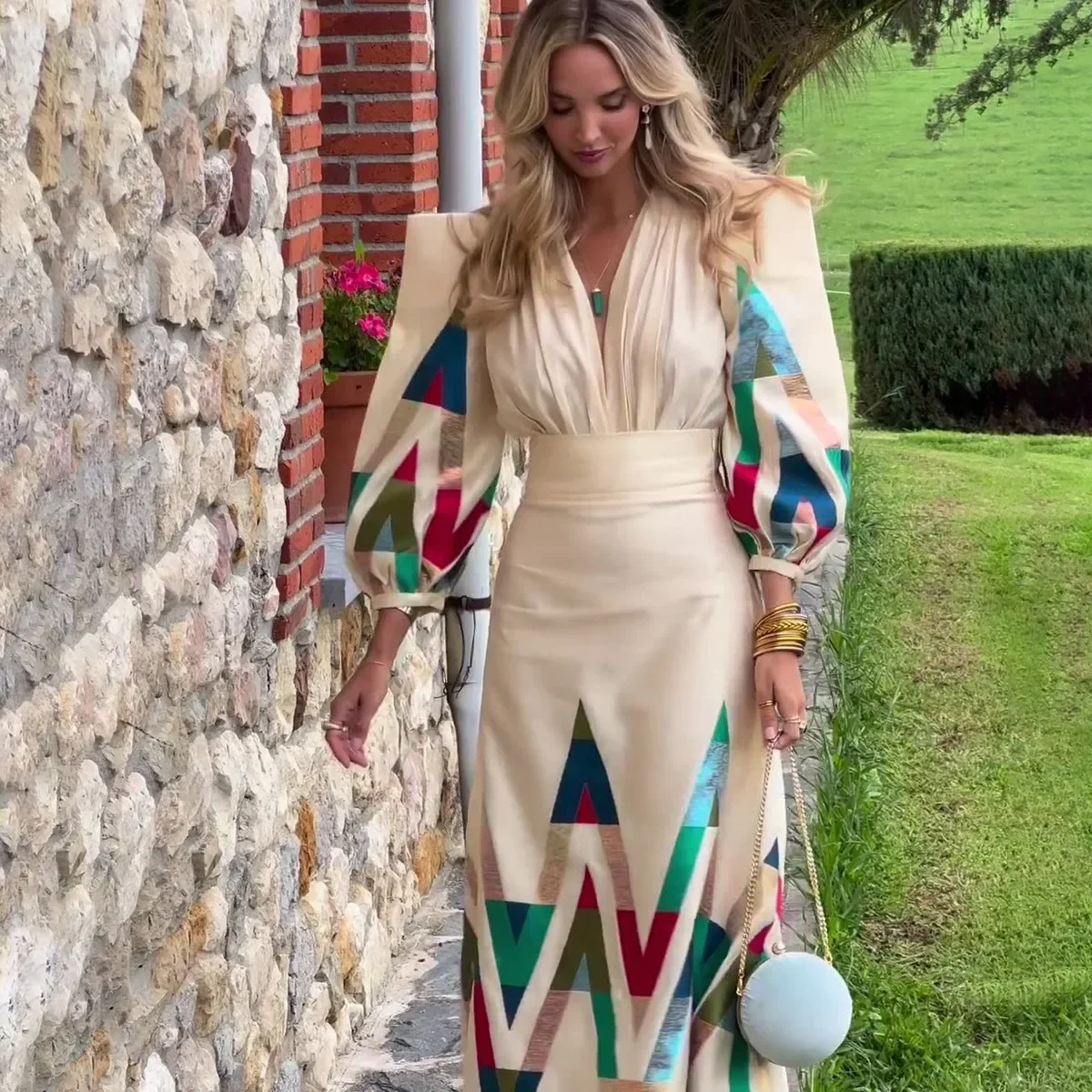 

New Printing Design Fashion Long Sleeve Dress High Waist