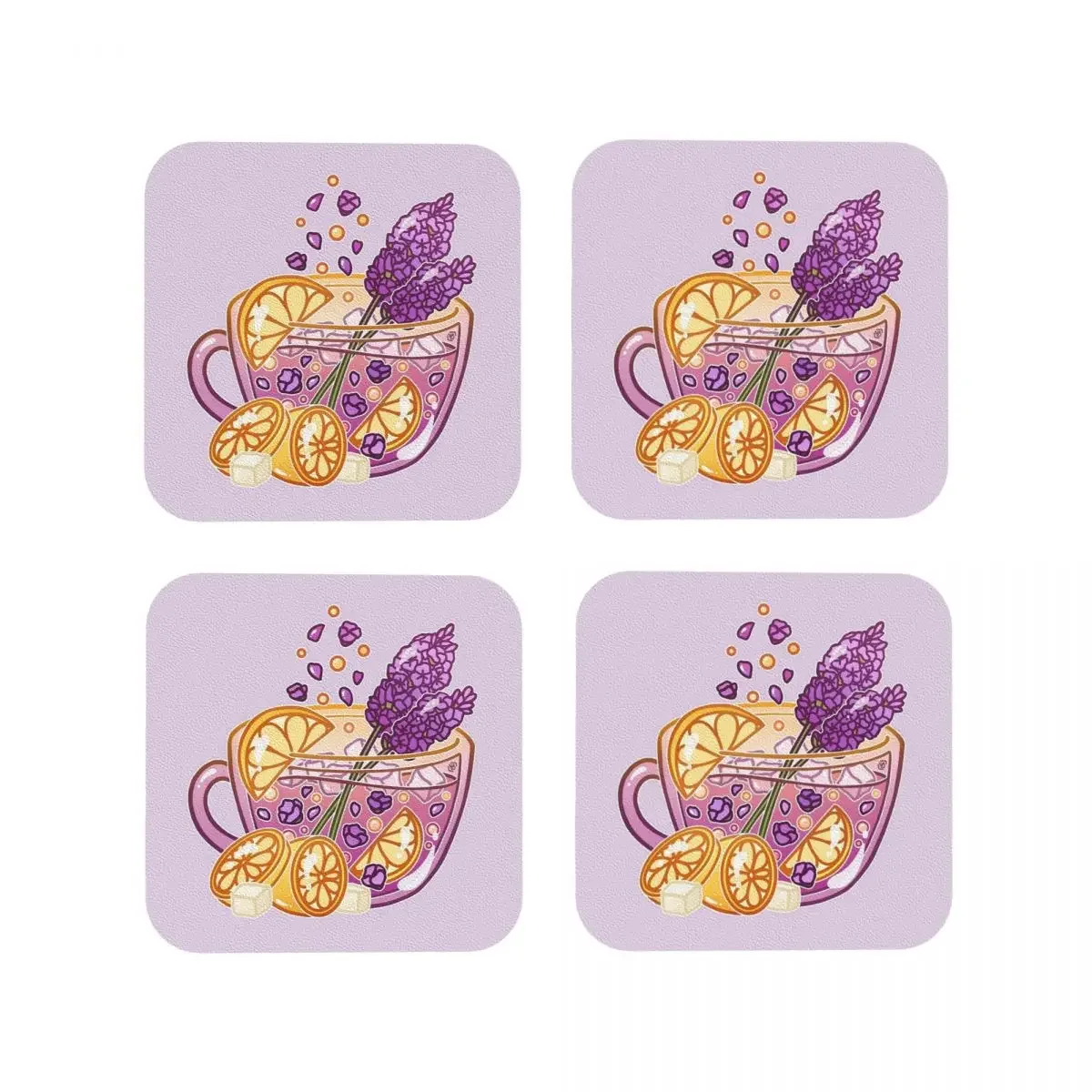 Lavender Lemonad Coasters Kitchen Placemats Waterproof Insulation Cup Coffee Mats For Decor Home Tableware Pads Set of 4