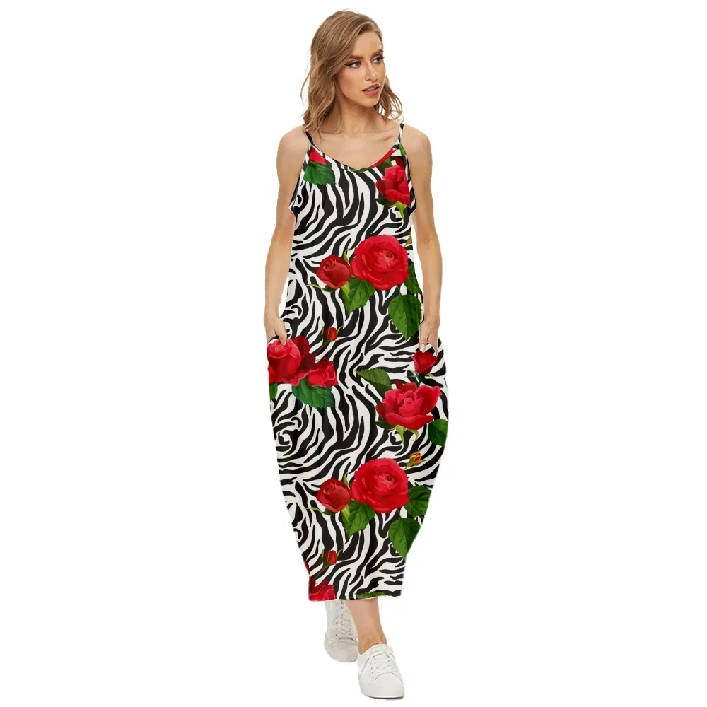 

Dress For Women Halter Neck Summer Floral Animal Printed Sleeveless Midi Backless Loose Party Sexy Dresses Beach Streetwea