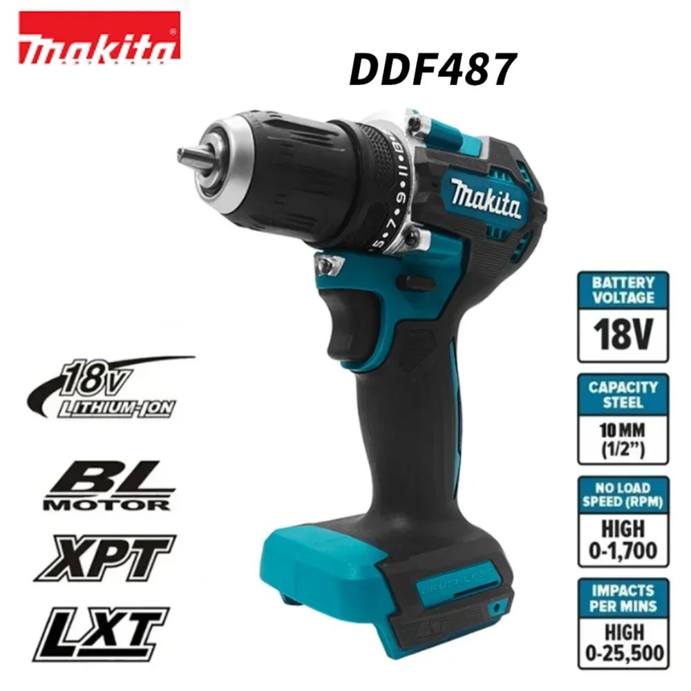

Original Makita DDF487 Cordless Driver Drill Brushless Electric Impact Screwdriver Rechargeable Power Tool 18V With battery