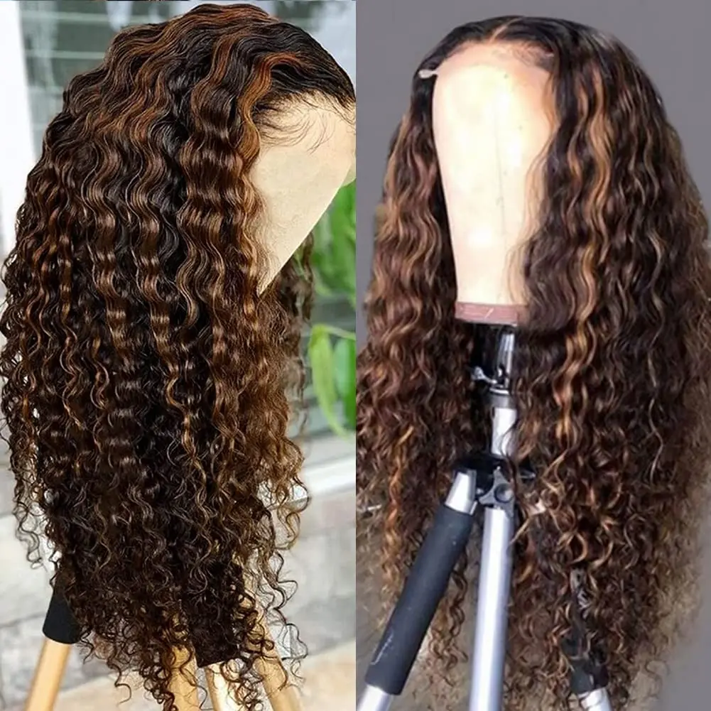 200% Density Curly P1B/30 Lace Frontal Wig Human Hair Deep Wave 13x4 HD Lace Front Wig Human Hair Pre-plucked For Women 40Inch