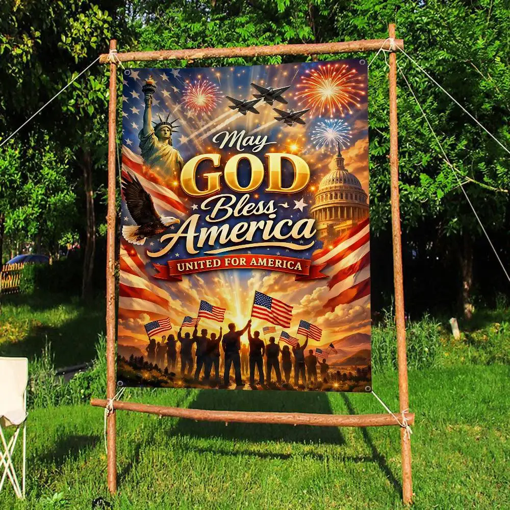American Independence Day Creative Pattern Hanging Flag Polyester Printed Banner Hand Pulled Flag