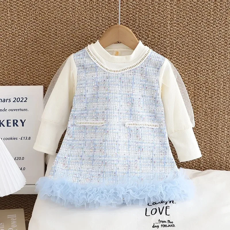 

spring and autumn new style children's long sleeved dress yarn skirt Baby girl princess dress