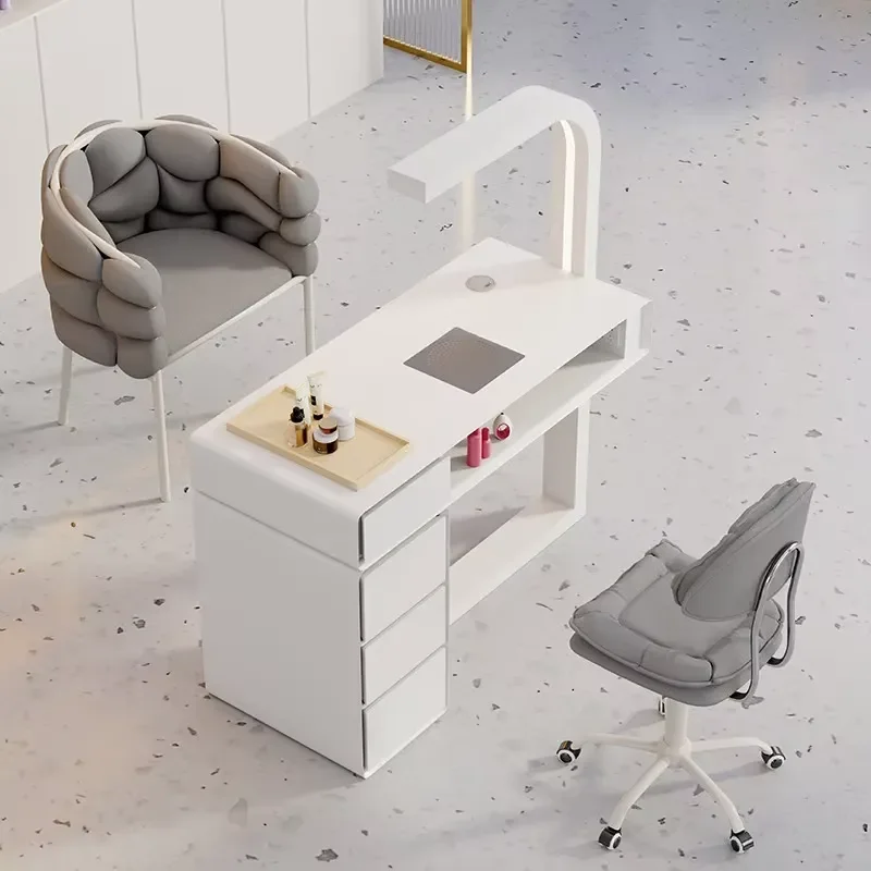 Commercial Nail Salon Table Chair Set Genuine Leather Light Multifunctional Single/Double Nail Table with Storage