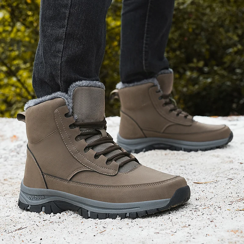 Botas de nieve impermeables para hombre, Zapatillas altas de felpa, cálidas, para exteriores, senderismo, trabajo, talla 48, Invierno