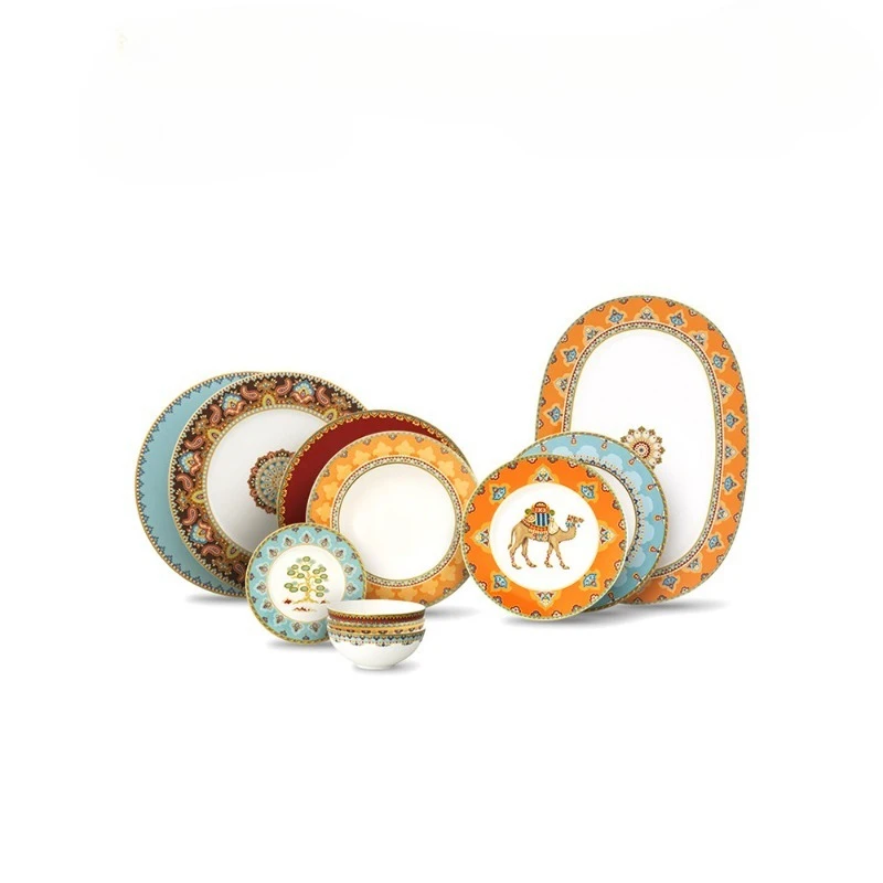 Bone china plates European dishes Home retro art Color luxury