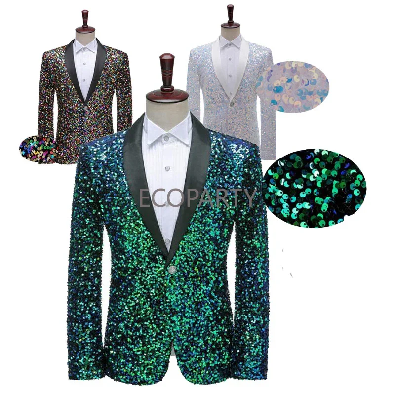 Formal Men Glitters Suit Jackets Sequins Party Button Dance Bling Coats Wedding Party Men Blazer Gentleman Formal Men Coat Suits