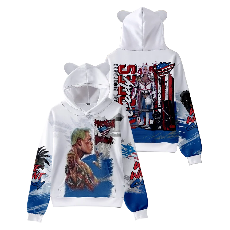 

Cody Rhodes Merch винтажная уличная одежда 90-х годов, забавные толстовки для косплея для девочек, укороченная толстовка с кошачьими ушками, спортивный пуловер унисекс