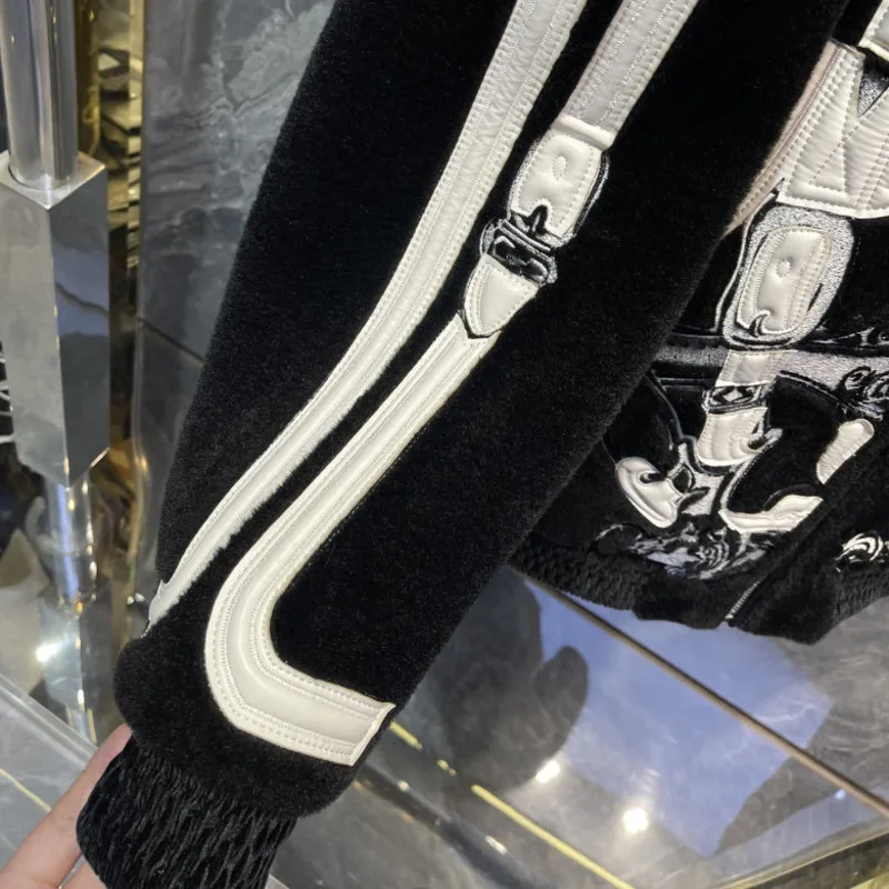 HKSH Autumn Winter New Women Men Faux Fur Coat Color Block Patchwork Turn-Down Collar Zipper Luxury High-End Warm Jacket HK18486