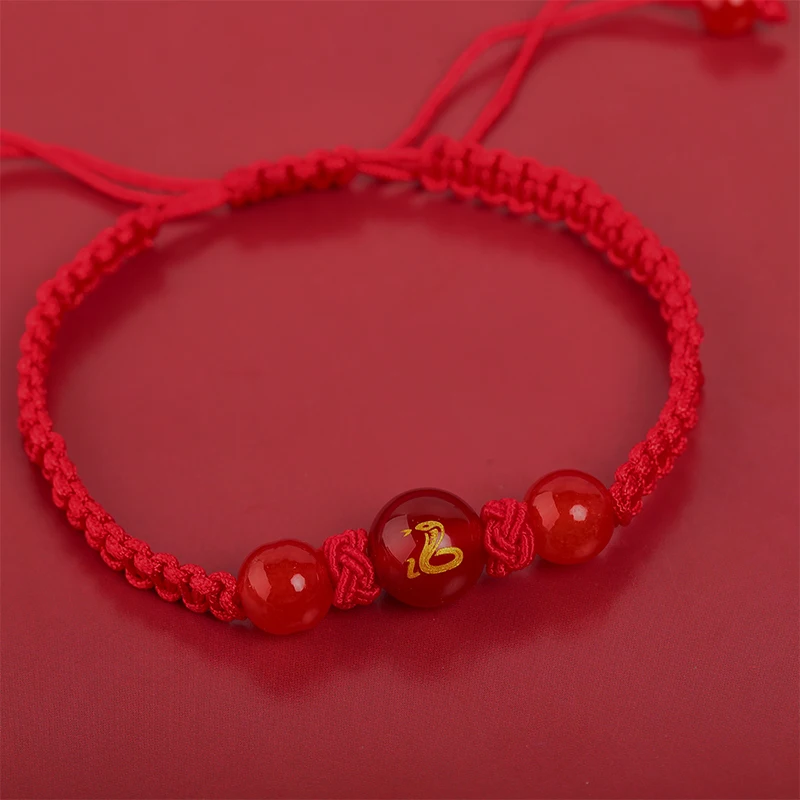 Pulsera de cuerda roja de la suerte del año de serpiente 2025, cadena de mano trenzada ajustable de serpiente del zodiaco, joyería de moda para mujer, regalo de Navidad y Año Nuevo