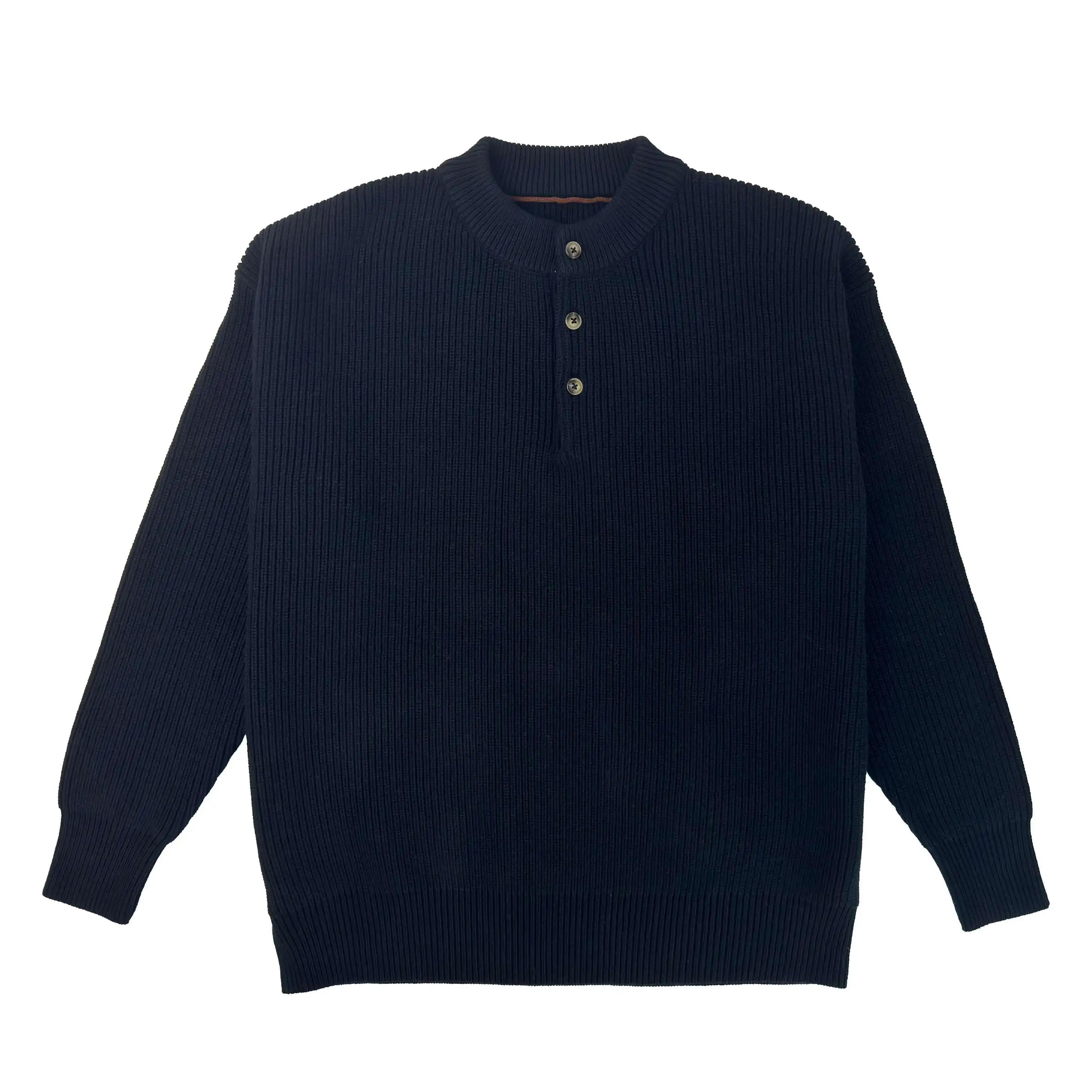 Henry Collar Round Neck Vintage Style Button Up Pullover Hoodie Autumn and Winter for Men and Women Knitted