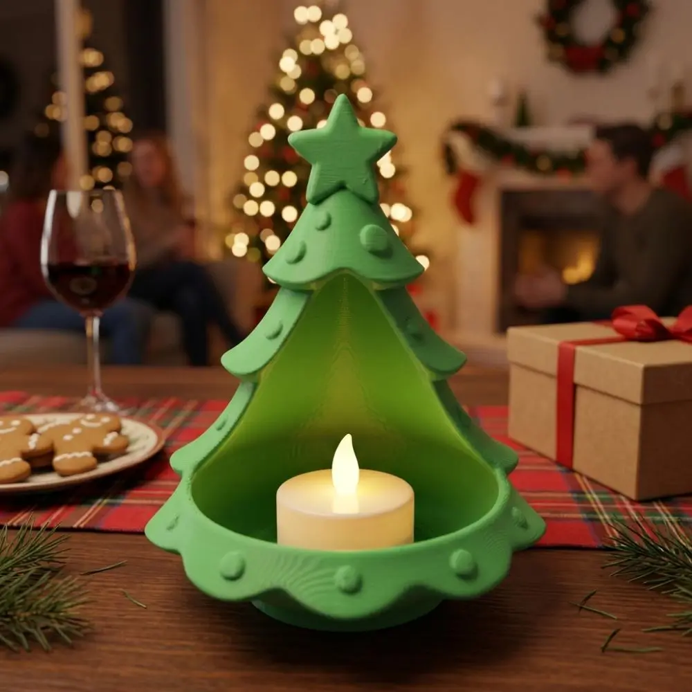 3D Printed Christmas Tree Storage Tray Plastic Hollow out Small Tree Candle Holder Decorative Star Top Accent