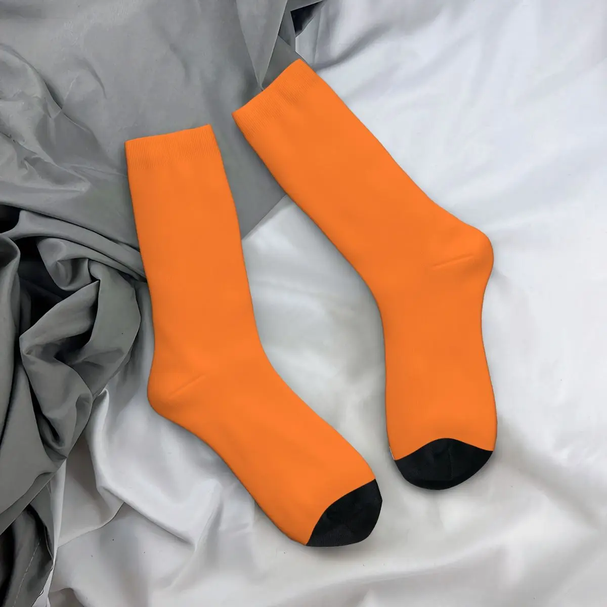 Funny Pure Orange Basketball Socks Polyester Long Socks for Unisex Non-slip