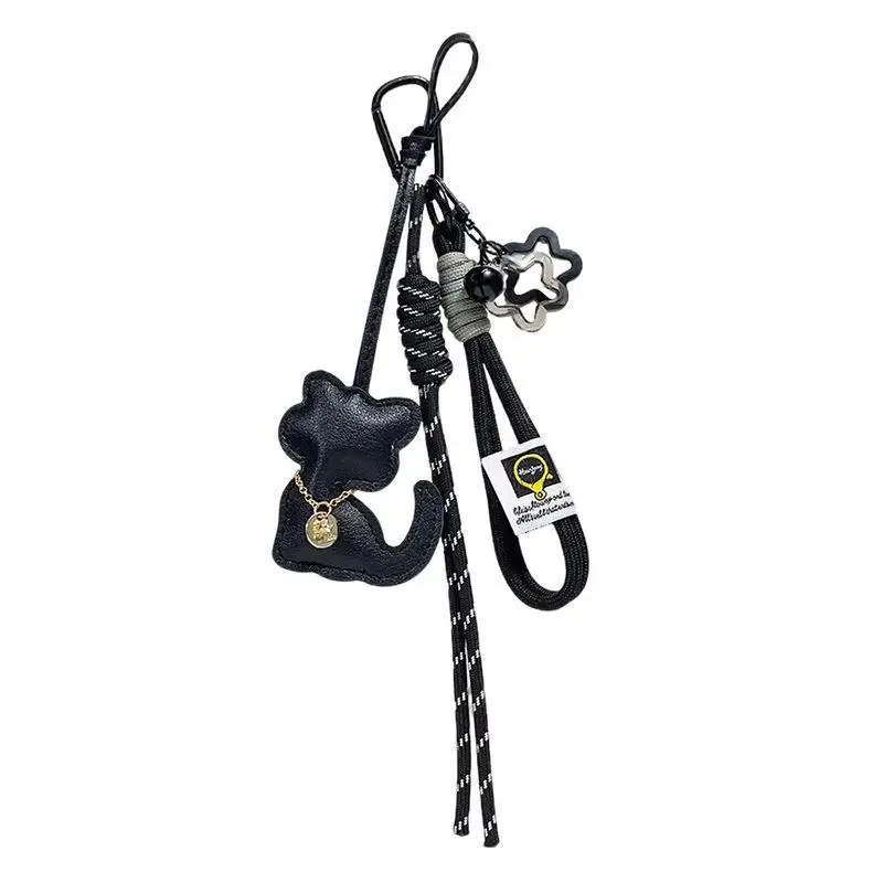 1 Stück Katzenform Stern-Taschenanhänger Geflochtenes Seil Schlüsselanhänger Leder Handyband Hängedekoration Zubehör Geschenke – Detail 5