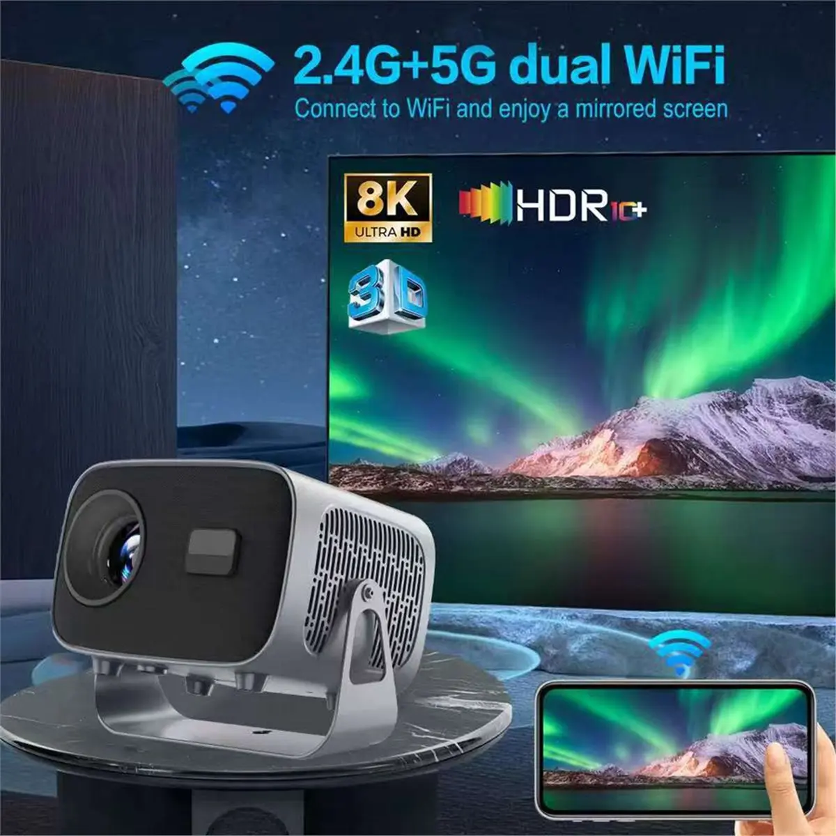 popop A10 4K Projector 1080P 200 ANSI Projector for Android 13 WiFi6 BT5.5 Auto Focus Portable Outdoor Home Cinema EU Plug