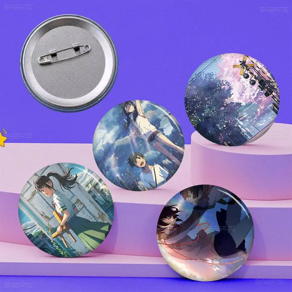M-Makoto Anime S-Shinkai Photo Brooches Creative Round Badge Gifts Pins 32/44/58mm