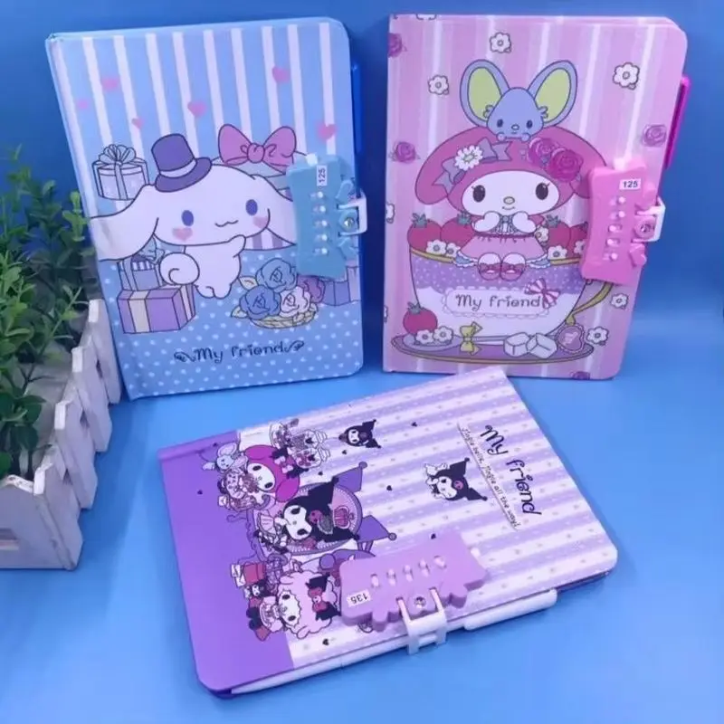 Sanrio Children's Password Book Kuromi Melody Girl High Beauty Notebook Password Lock Diary Handbook Cartoon Cute