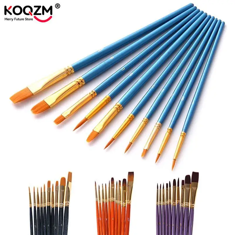 

Набор кистей для рисования, 5-10 шт., из нескольких нейлоновых волос, короткий стержень, искусственная краска, кисть для масла, акрила, акварели, гуаши