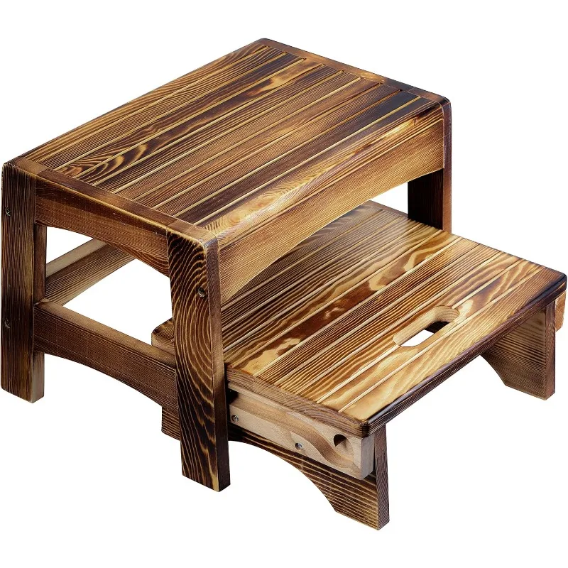 Handcrafted Solid Wood Bed Step Stool-Foot Stool Kitchen Stools Bed Steps Small Step Ladder Bathroom Stools (Burned)