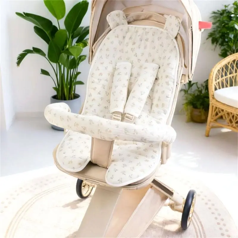 

Baby Strollers Liner with Printed Pattern Pram Cushion Belt Armrest Pad Set Armrest Pad Pushchair Liner A2UB