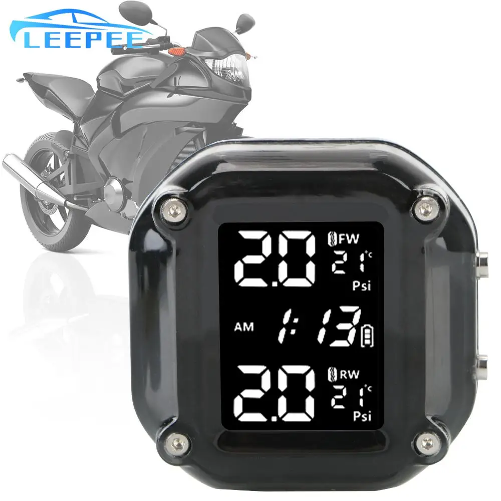 

Motor Tire Pressure Monitoring Alarm System LCD Display With 2 External Sensors Wireless