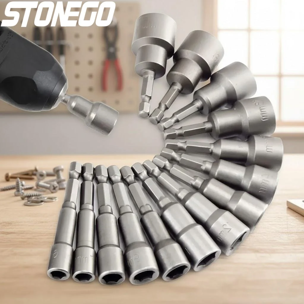 STONEGO Hex Socket Sleeve Nozzles Nut Driver Set 5/6/8/9/14Pcs Drill Bit Adapted To Socket Bit Power Tool Accessories