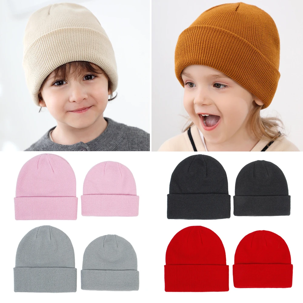 New Baby Knitted Hat Winter Autumn Kids Beanie Hats for Girls Boys Accessories Solid Color Children Cap Infant Bonnet 0-6Y