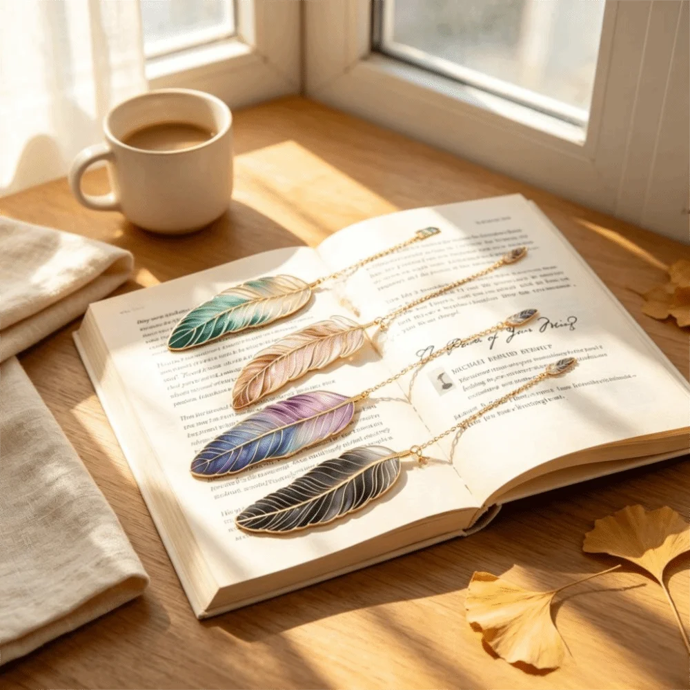 Feather Vintage Feather Bookmark Vintage Gold Stamped Book Page Marker Tassel Chain Brass Book Page Divider Book Club