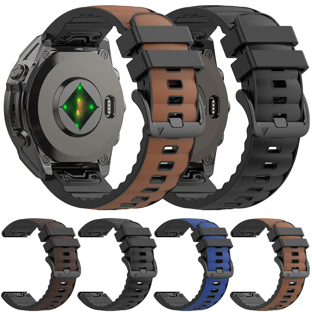 Correa de silicona tipo cuero de 22/26 mm con sistema Quickfit para relojes Garmin Fenix 8 Pro 51/47 mm, E 7X, 7, 6X, 6 Pro, Descent Mk3i, Mk2, Mk1.