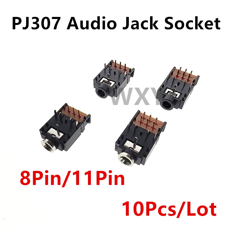 PJ-307 3.5 mm 8Pin/ 11 Pin Stereo Audio Jack Socket PJ307A PJ307B 3.5MM Dual Channel Female Headphone Connector with Switch