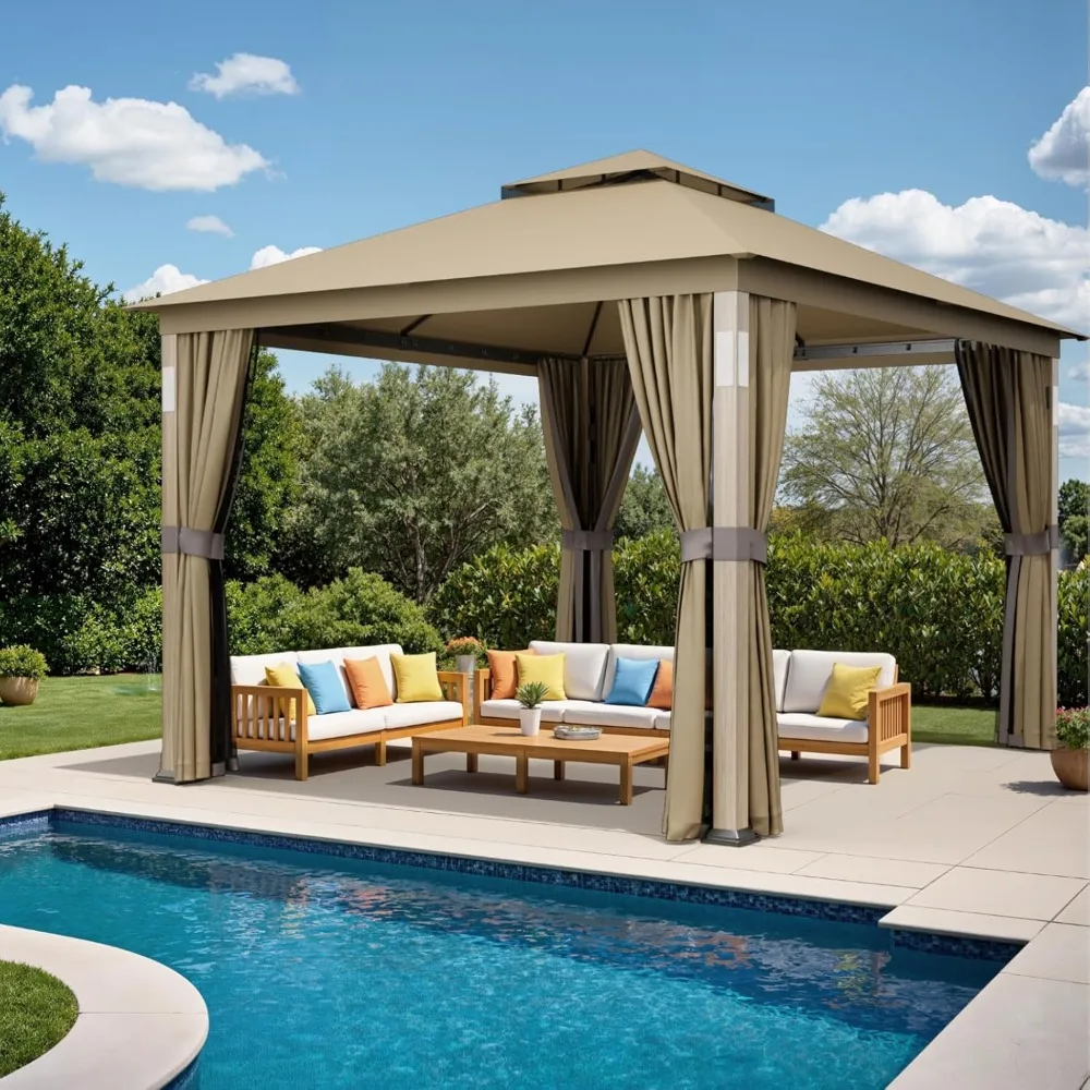 Outdoor Patio Gazebo 10x12 FT, Soft Top Gazebo with Arched Roof Canopy, Metal Frame, Mosquito Netting & Privacy, Customized
