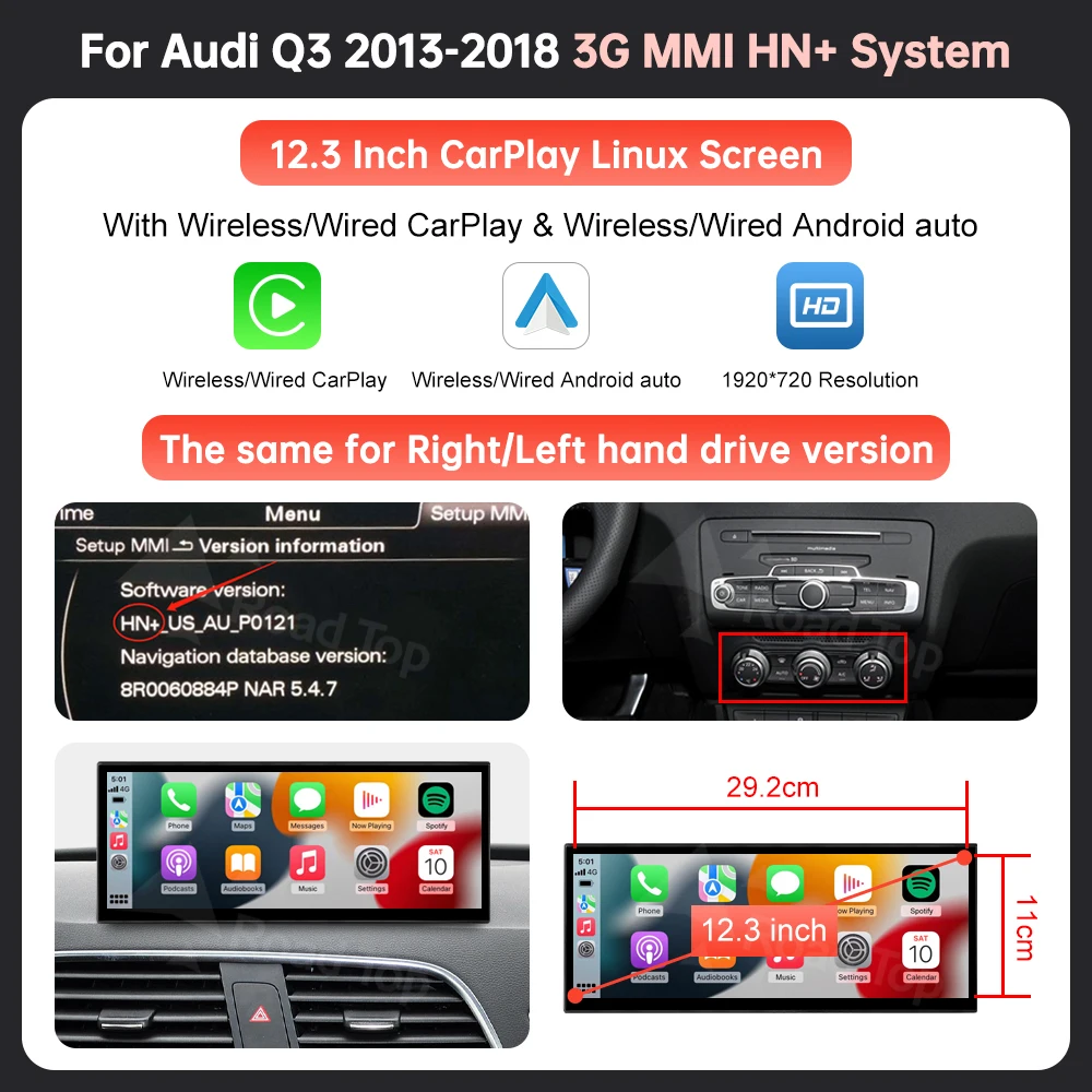 12.3'' Linux Screen Car Multimedia Display For Audi A1 Q3 2012-2018 with Wireless CarPlay Android Auto Airplay Autolink Function image 3