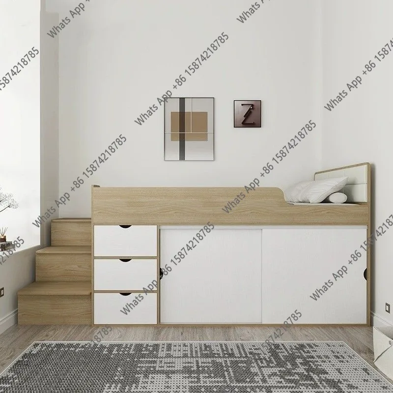 X69 Modern Children's Half-height Bed Single Multi-functional Storage Solid Wood Storage Bed Small Apartment Wardrobe Integrated