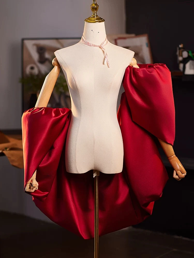 Customized Burgundy Wedding Cape Satin Ruffles Bride Shawl Formal Party Women Wrap Accessory