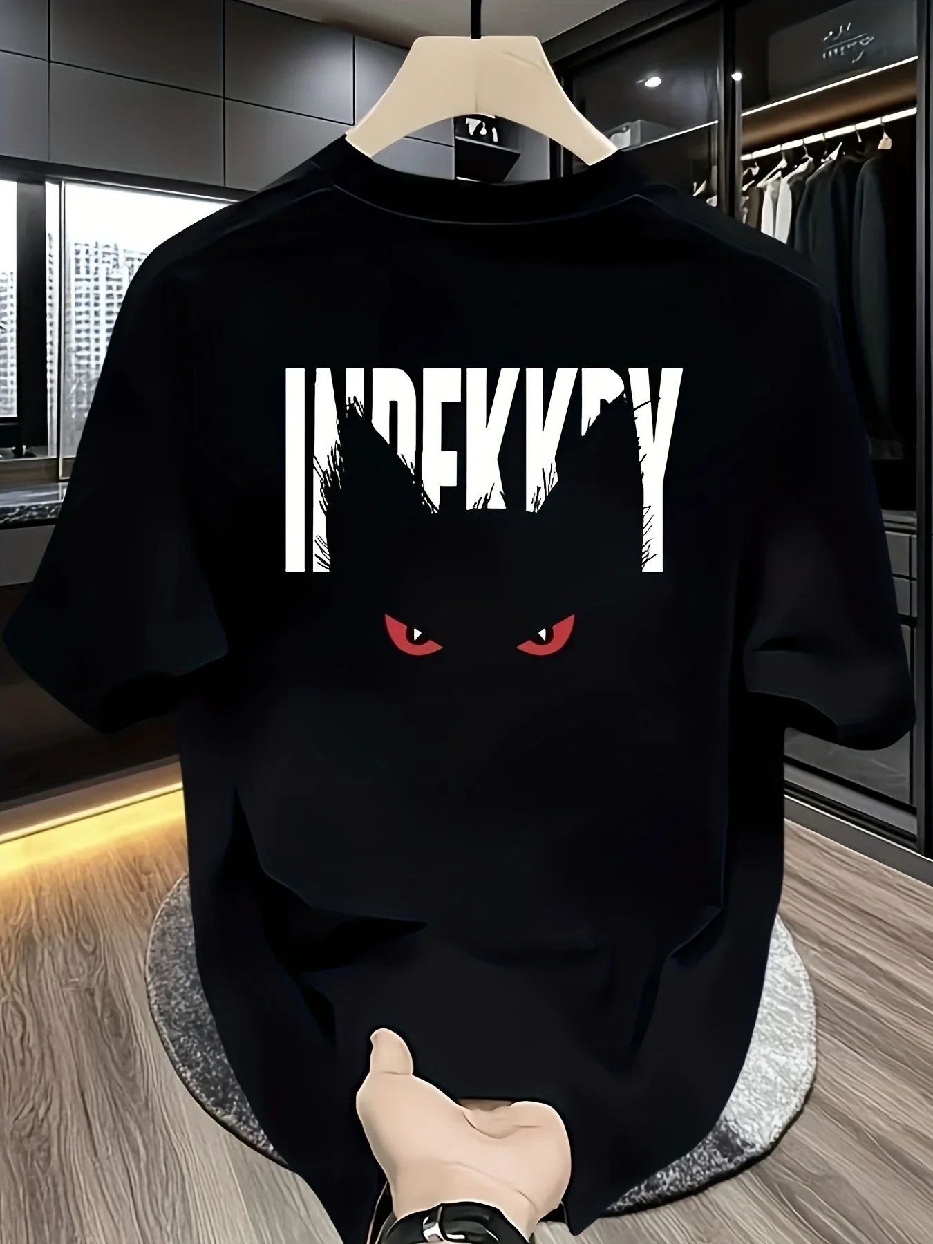 Men 100% Cotton T‑Shirt Devil Red Eye Shadow Graphic Print Crew Neck Short Sleeve Street Fashion Casual Daily Tops