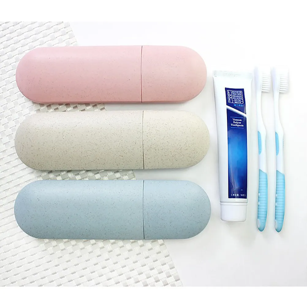 

Wheat Straw and PP Toothbrush and Toothpaste Holder Case with Cover for Travel Camping Home Use Multifunctional Sanitary Storage