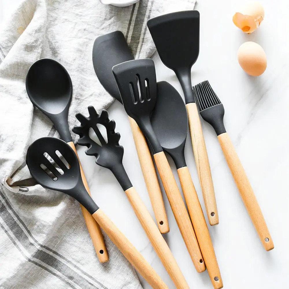 Silicone Kitchen Utensil Set Nonstick Cookware Spatula Spoon Turner Ladle Pasta Server Heat Resistant Cooking Tool Gadgets