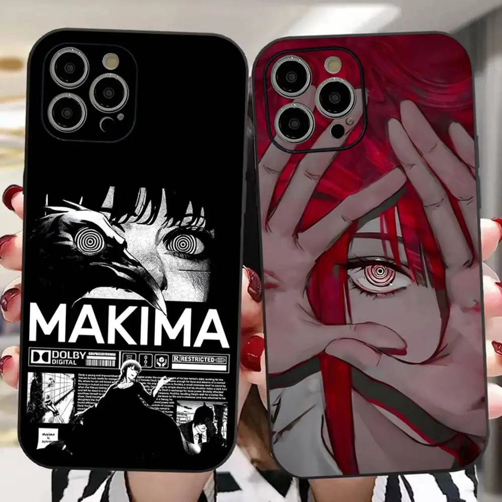 حافظة هاتف رائعة من M-Makima Chainsaw Man لهاتف آيفون 16 15 14 13 12 11 PRO MAX PLUS حافظة صغيرة من مادة البولي يوريثان الناعمة والصديقة للبشرة