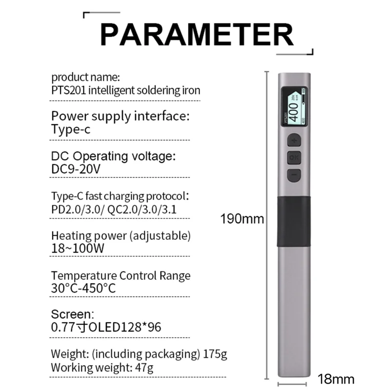 

AT51-PTS201 PD 100W Smart Soldering Iron Portable Solder Station PID Temperature Control For Electronic DIY Repair BC2